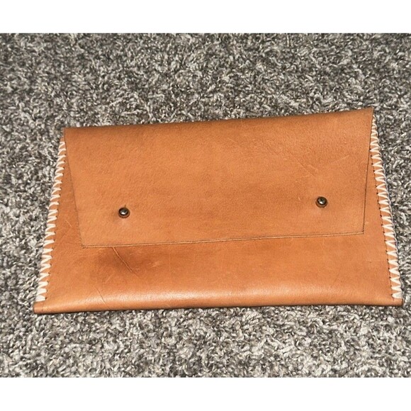Handmade Leather Pouch/Clutch - Noonday Collection Tan And Blue - Picture 1 of 6